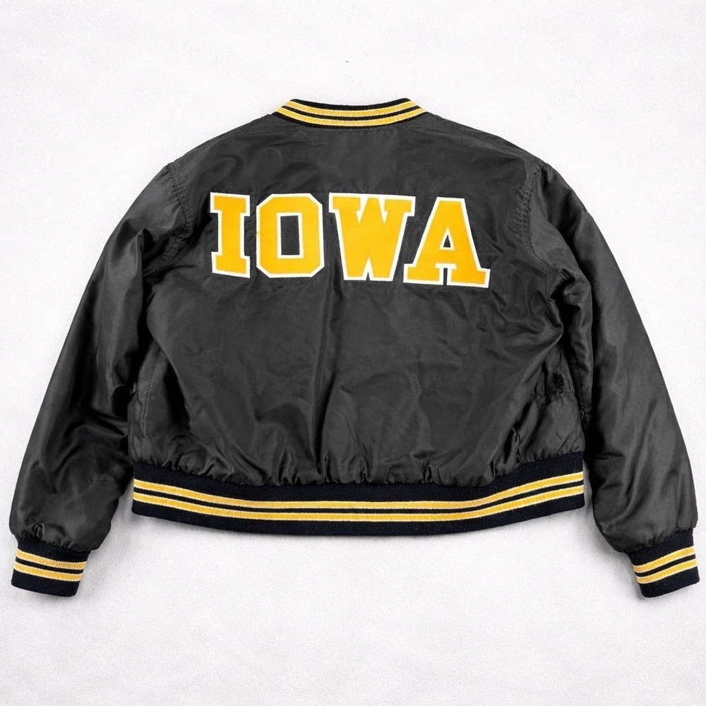 90s Iowa Hawkeyes Jacket Mens L Vintage Satin Bomber Black Yellow USA